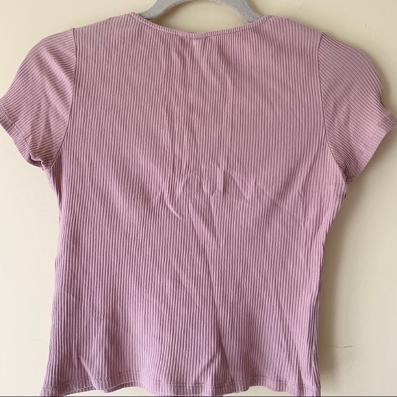 Blush Pink Ribbed Lace Up Crop Top - Picture 3 of 3